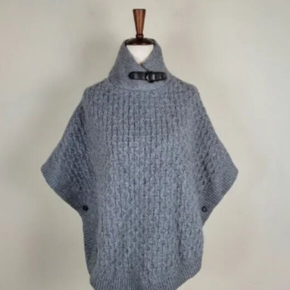 Massimo Dutti Cape Womens Small Wool Angora Cashmere Cable Knit Poncho Collared - Picture 1 of 8